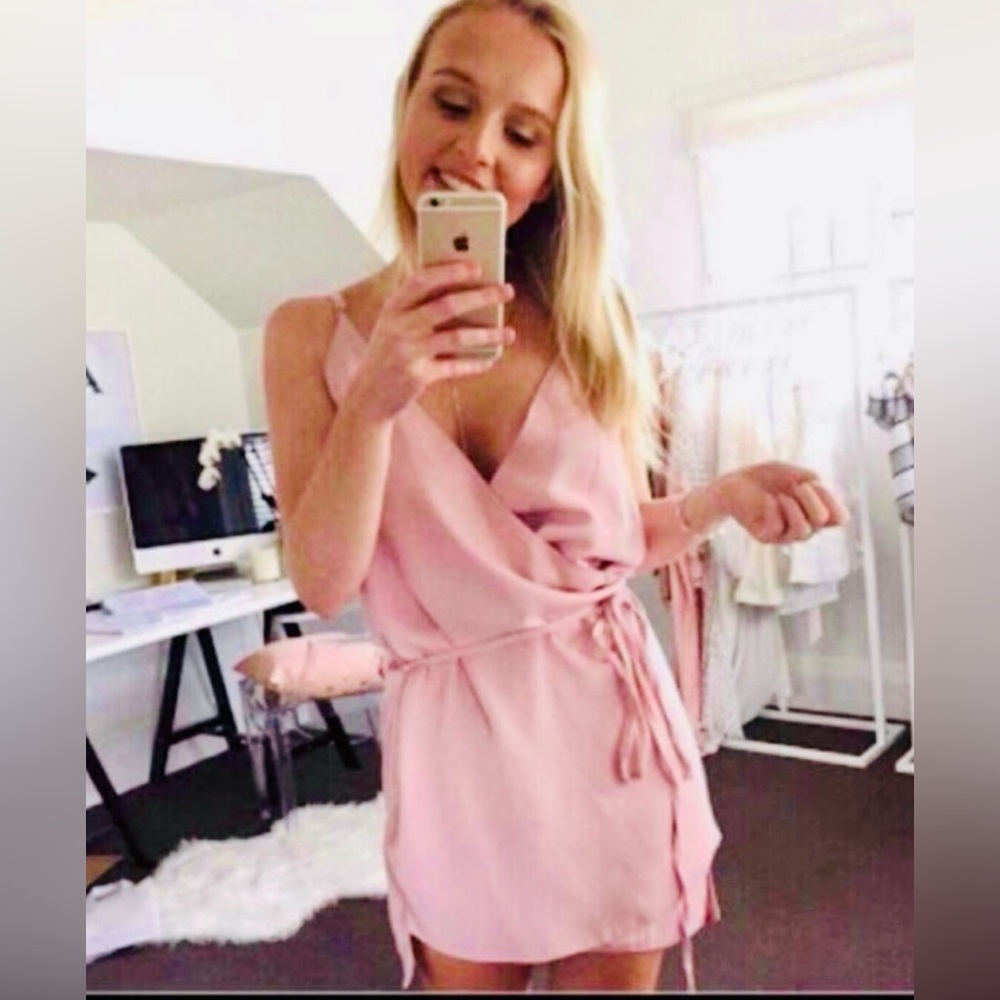 Baby Pink Satin Wrap Cami Romper